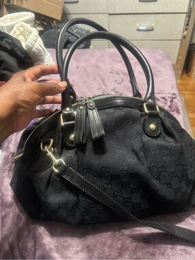 Gucci Sukey Black Monogram Satchel with Dual Handles